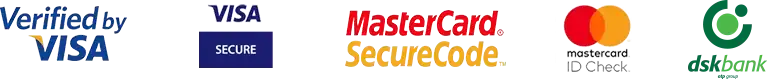 Приемани карти: Verified by Visa, Visa Secure, Mastercard SecureCode, Mastercard ID Check, ДСК Банк