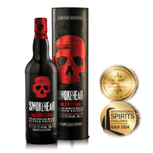Smokehead Single Malt Scotch Whisky с череп дизайн и награди.