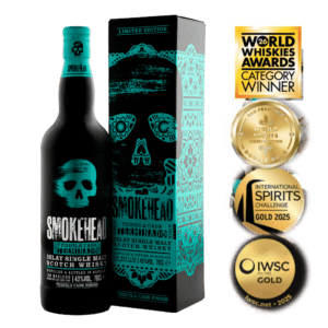 Smokehead Single Malt Scotch whisky with awards and limited edition packaging.