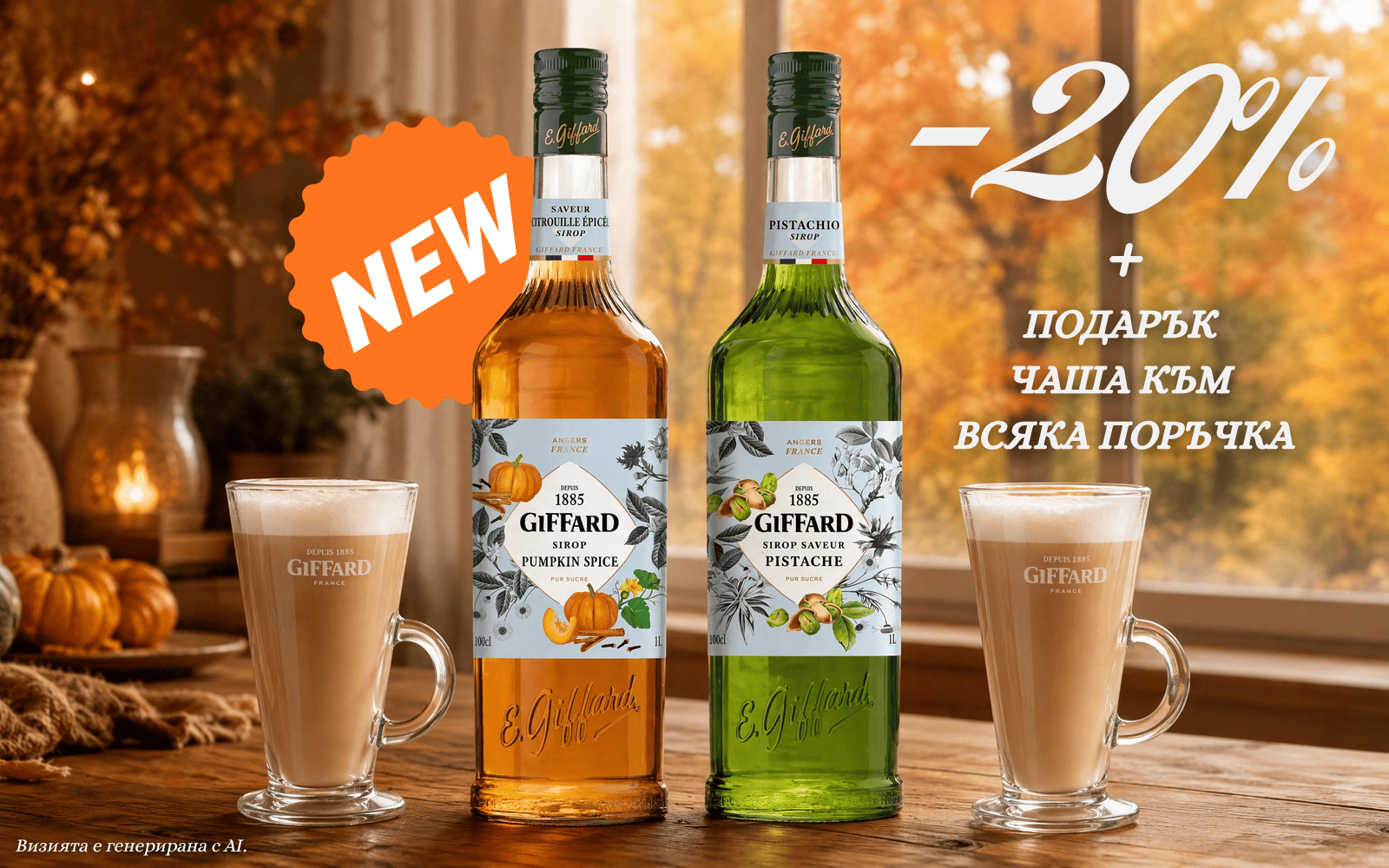 Giffard есенни сиропи с 20% отстъпка и подарък към всяка поръчка.